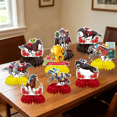 9pcs derby party decorations honeycomb centerpieces 3d decor derby centerpieces for tables kentucky party supplies decorations spring and summer sport theme party decors paper material use without electricity