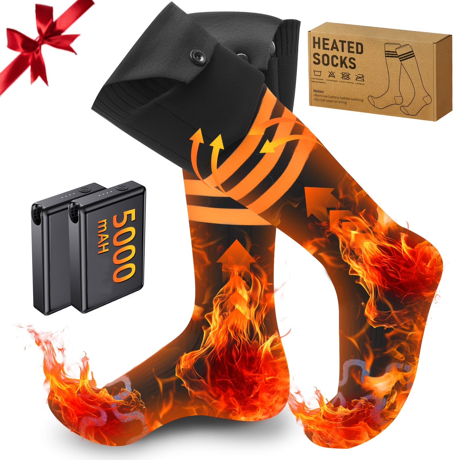 TEMU 1 Pair Heated Socks For , 5000mah*2 Rechargeable Battery, 4 Temperature Settings, Usb Charging, Washable Electric Warm Socks For Outdoor