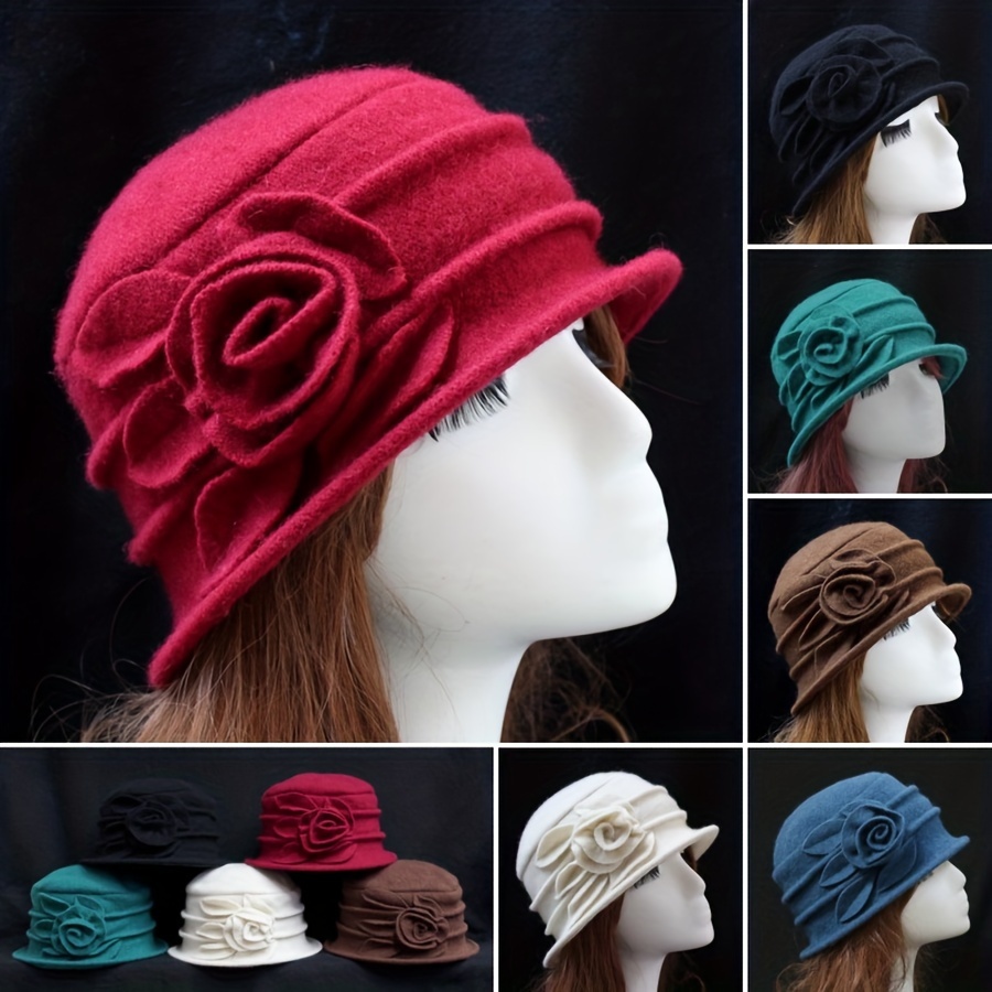 

8 Colors Wool Top Hat Basin Hat Winter Middle-aged Women's Hat Elegant Middle-aged Woolen Mom Hats
