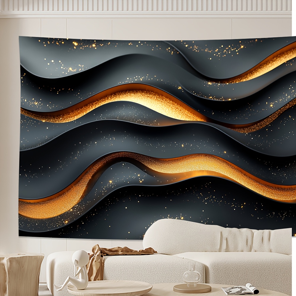 [Lightweight Design] Luxurious Polyester Backdrop | Black with Golden Accents | Versatile Decor for Indoor & Outdoor Events | Multi-Size Options | Elegant Wave Patterns | No Power Needed, Outside Decor