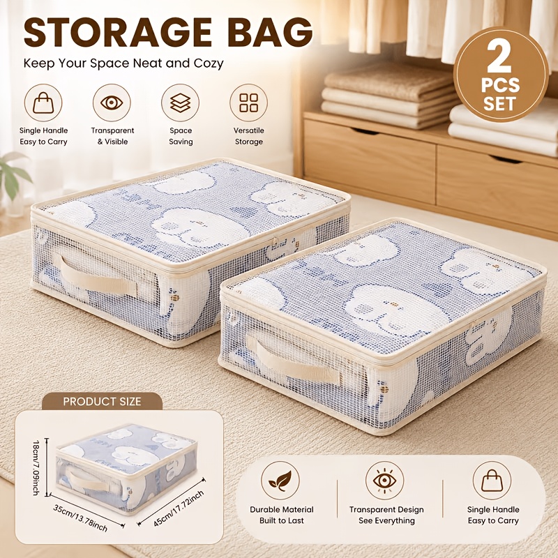 TEMU 2pcs Set Of Seasonal Clothing Storage Bags, Sturdy Household Bags For Sheets And Quilts, Wardrobe Clothing Compartment Storage Bags, And
