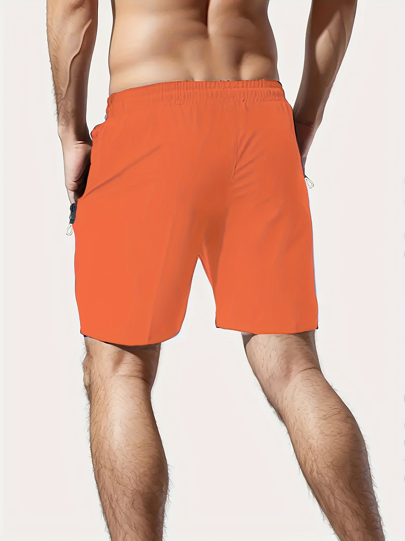 Men's Solid Quick Drying Shorts, Casual Slightly Stretch Elastic Waist Drawstring Shorts For Summer Gym Workout Training