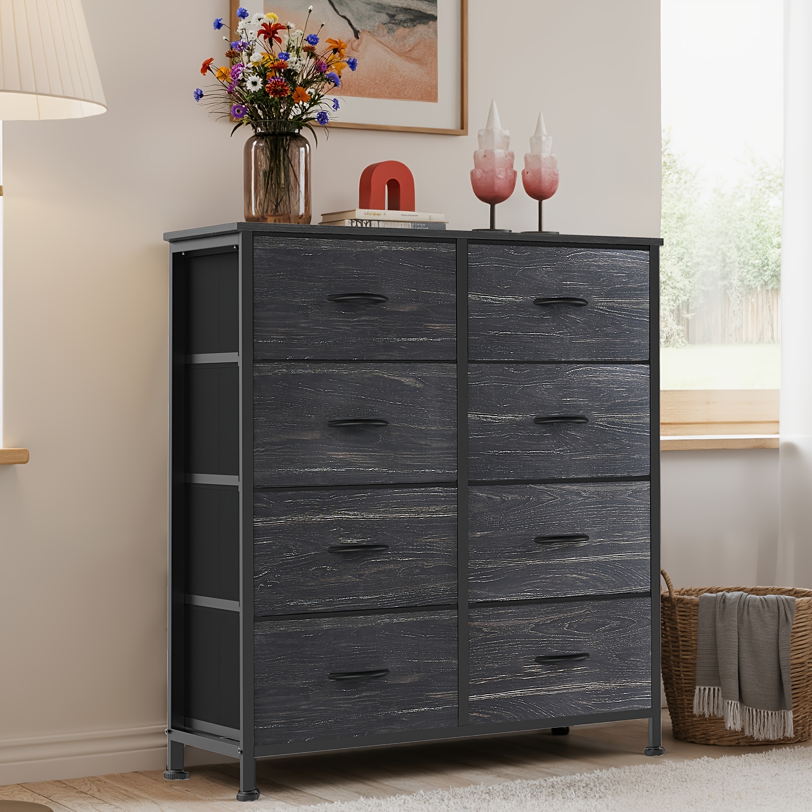 TEMU 8-drawer Dresser With Office Chest File Cabinets, Fabric Storage Tower Organizer, Tall Chest Of Drawers With , Office Chest File Cabinets