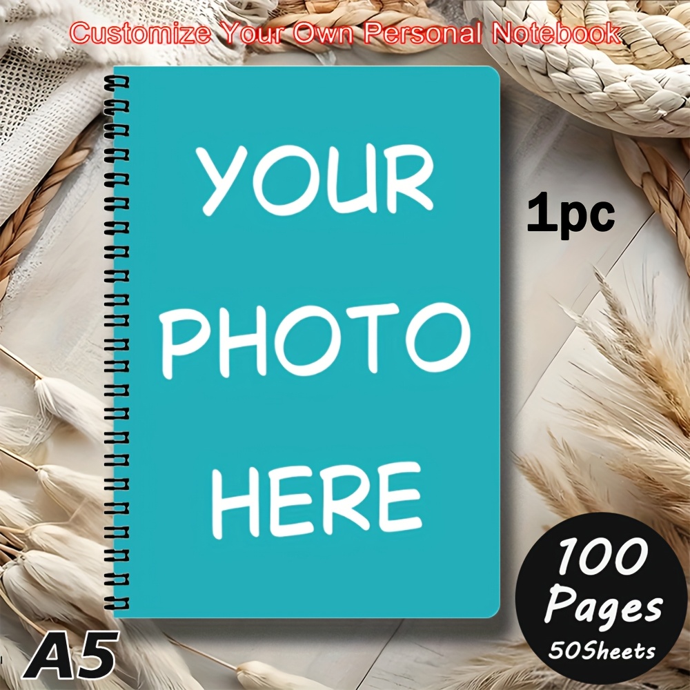 TEMU 1/5pcs Custom Photo And Logo Personalized Notebooks - Cover Printed With Your Photo/logo, Lined Pages, Suitable For School, Office, Journaling,