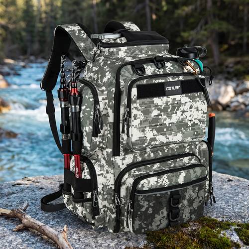 outdoor fishing backpack 900d tackle backpack 45l oversized storage bag with rod rack sbs zippers rain cover and bottle holder for camping hiking travel