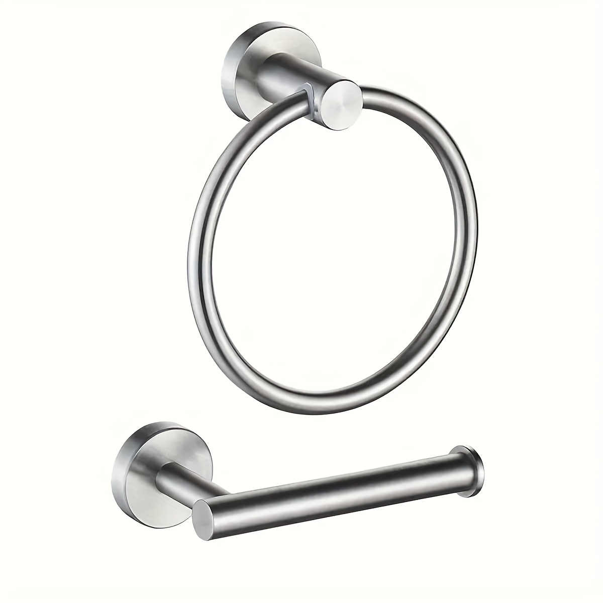 TEMU 2pcss, Fashion Bathroom Additions Set, Stainless Steel Towel Ring Toilet Paper Holder Set, 2pcs Set Matte Black Wall-mounted Bathtub Additions,