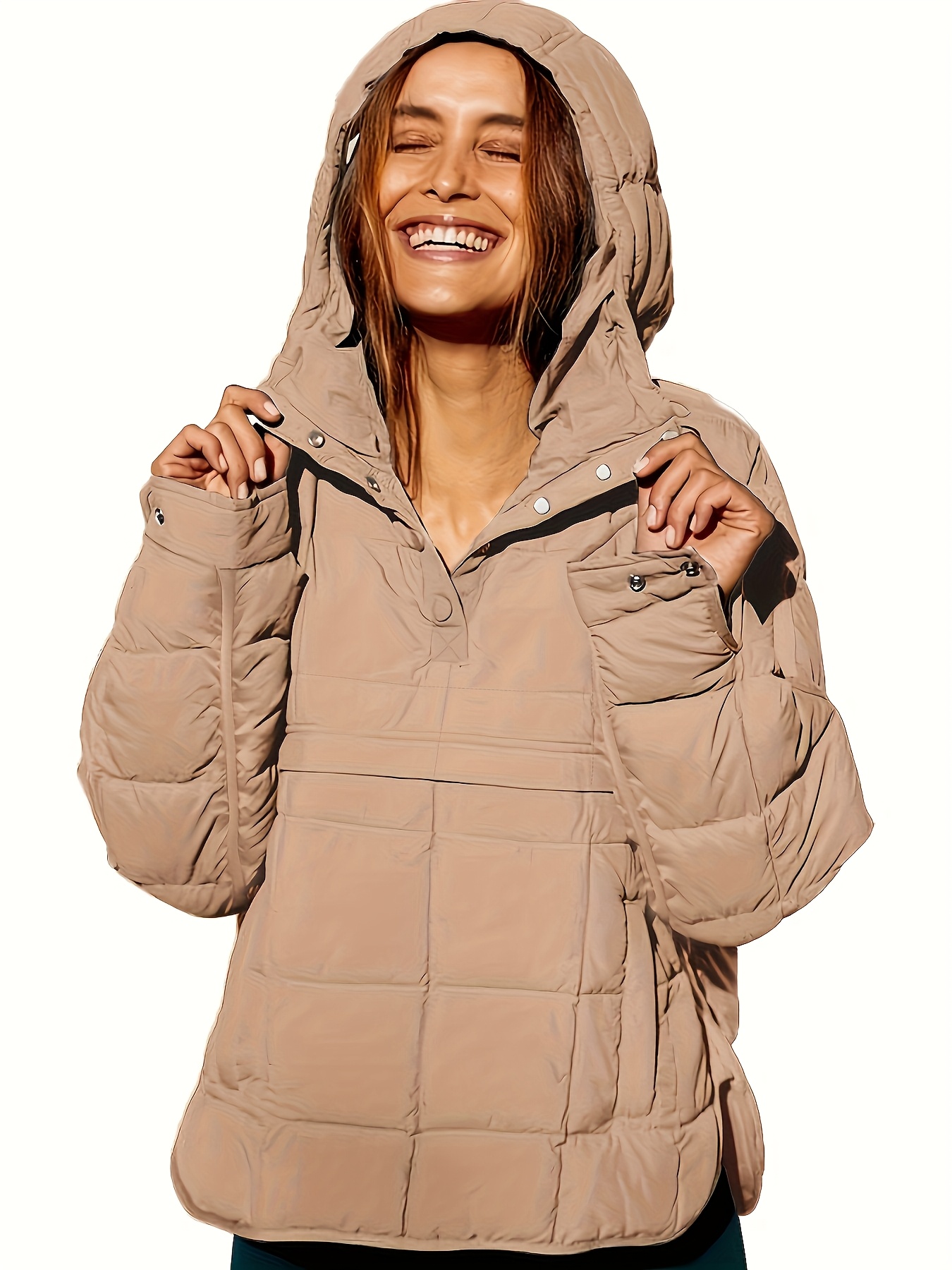 Damen Oversize Jacke Winter - Plüsch Mantel Mit Kapuze In Hellblau