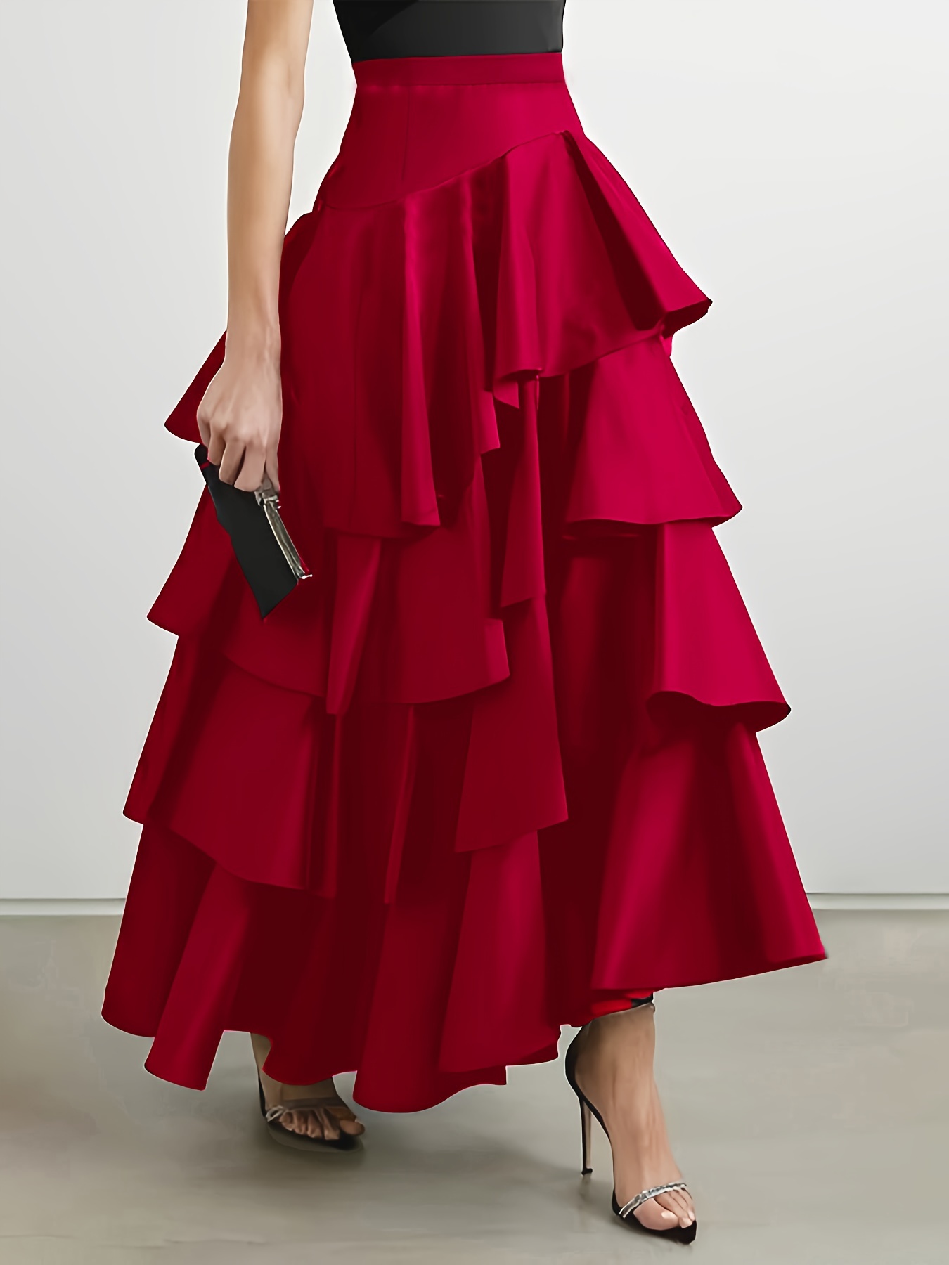 スカート Red Draped Ruffled Skirt Wine Chiffon Frill Detail Mini Skirt | Co-ords