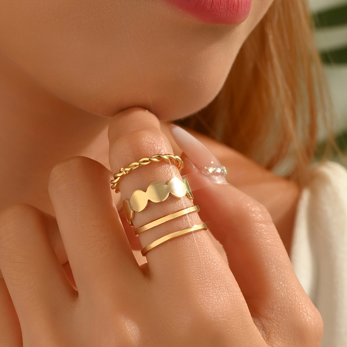 3pcs Hip Hop Minimalist Wavy Twist Ring Set For Women