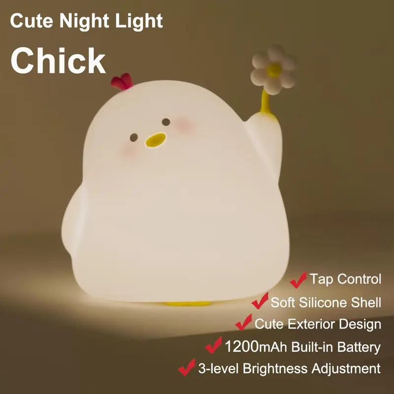 1pc cute light 1200mah battery led bedside lights tapping control 3 level brightness adjustable 30 minute timer great gift for birthdays christmas for Product details 7