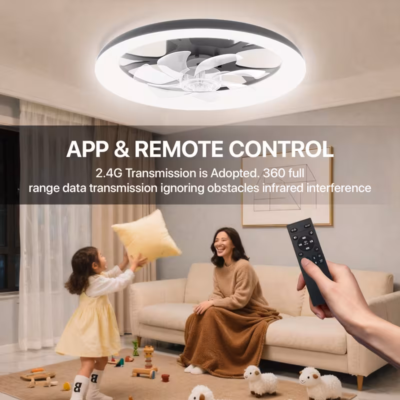 newest led ceiling fan with light control 3 color temperatures 6 adjustable flush mount design for bedroom timer setting wireless control polished bedroom ceiling fan contemporary lighting Product details 1