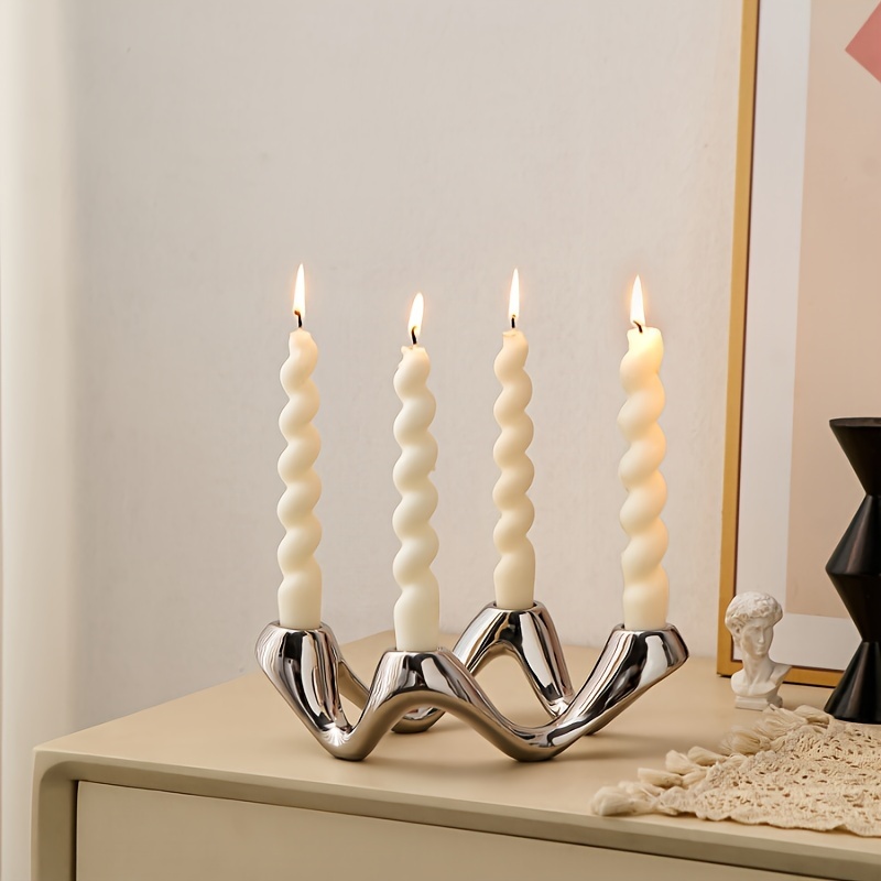 

Small-sized Silver-plated Ceramic Candle Holder With 4 Holes