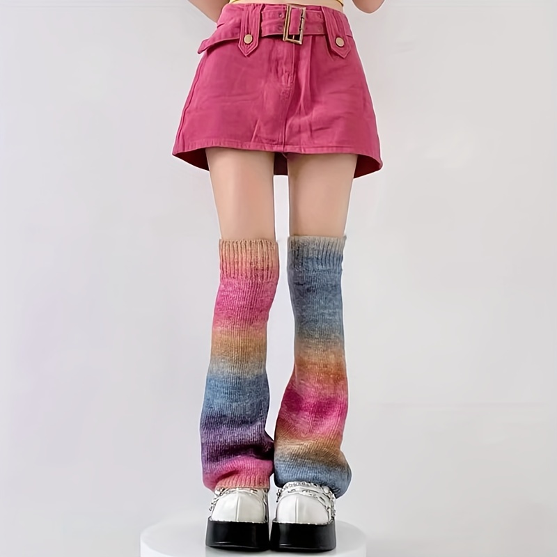 TEMU Ombre Knitted Leg Warmers, Y2k Flared Slim Fit Knee High Socks, Women's Stockings & Hosiery - Fall & Winter