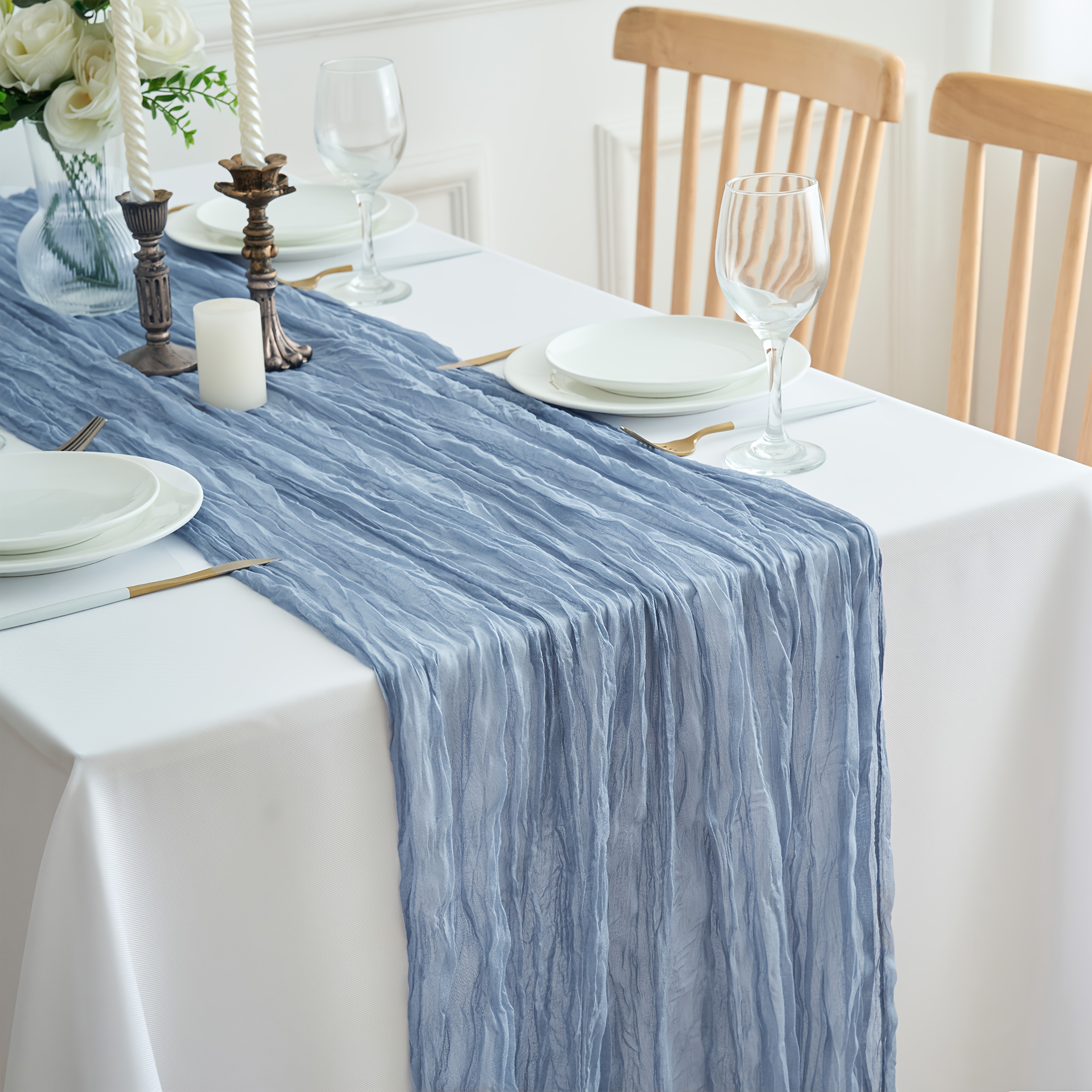 TEMU 18pcs Cheesecloth Table Runner 17x120 Inch Boho Gauze Table Runners Rustic Pink Table Runner For Wedding Birthday Party Baby Shower Centerpiece