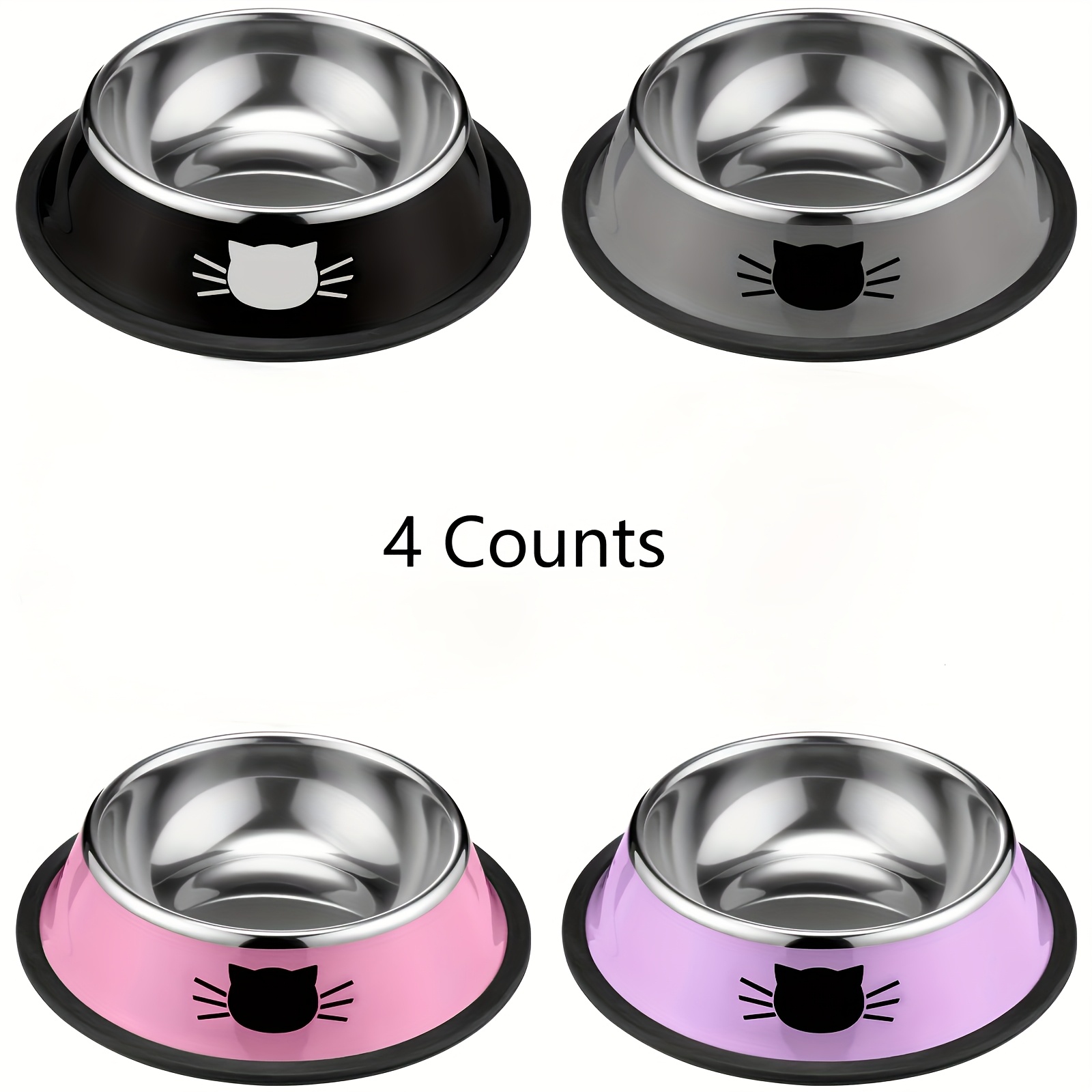 TEMU 2pcs/4pcs Stainless Steel Cat Bowl With Anti-slip Pad At , Imitating Rusted Material, Sturdy And Durable Cartoon Printed Anti-drop Cat Food Bowl