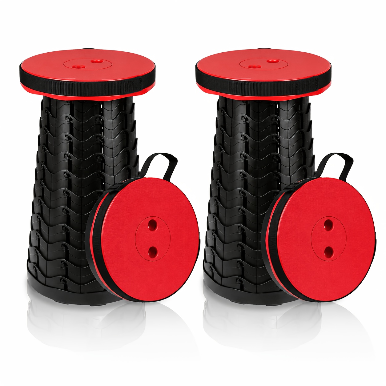 2pcs Portable Folding Stool With Height Adjustable Camping Stool Telescopic Foldable Stool Outdoor Travel Stool 150kg Capacity Lightweight Folding Seats Black/red/blue