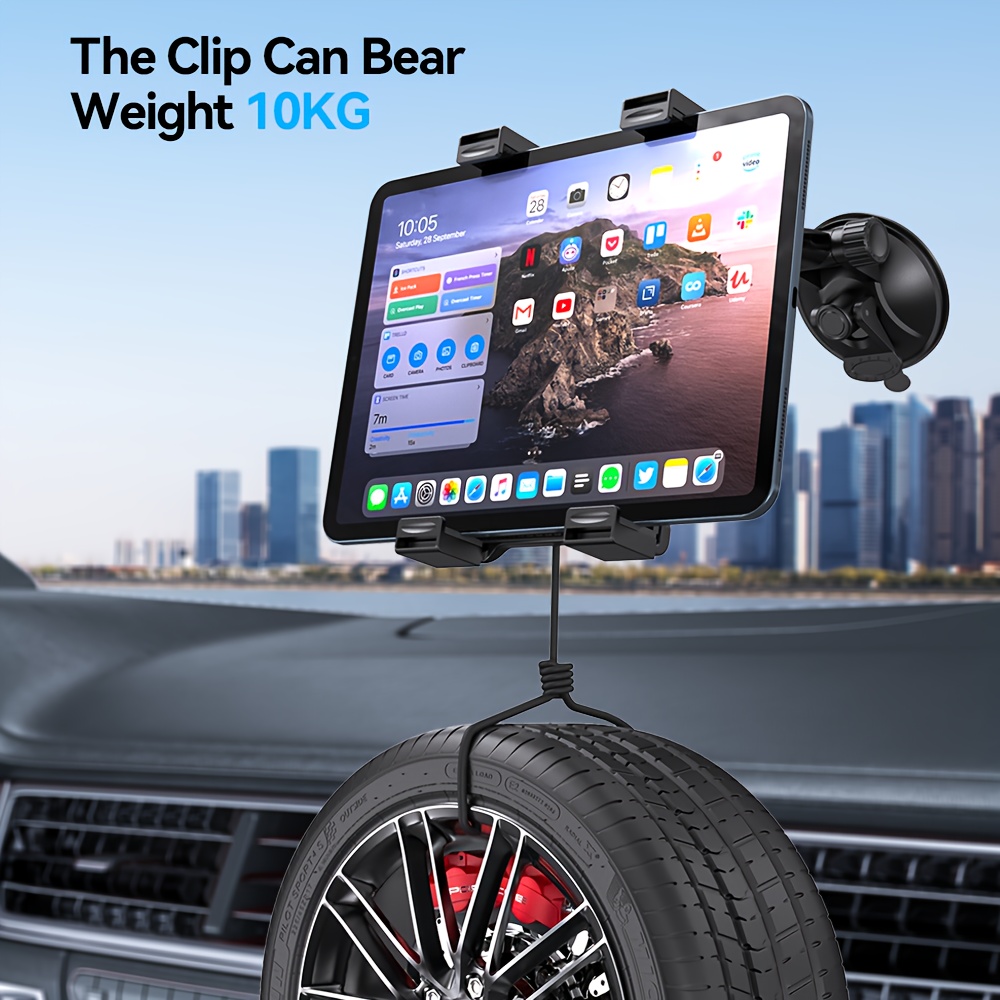 TEMU Adjustable Car Mount Holder For 7-11 Inch Tablets, Anti-shake Dashboard Mount With Strong Suction Cup, Abs Material, Compatible With Cars/trucks