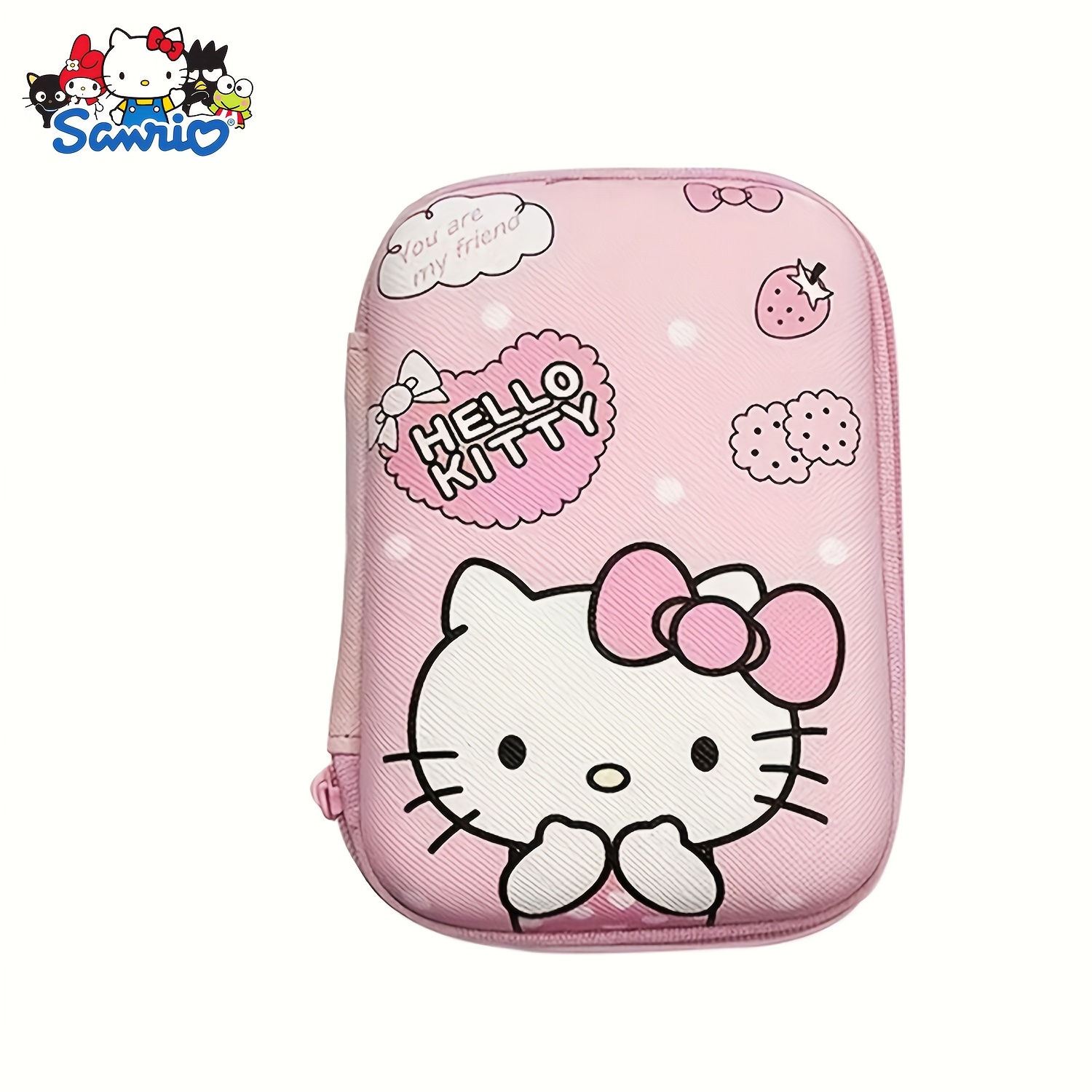 Image of Hello Kitty Zipper Bag, Eva Storage Pouch With Lanyard For Storing Data Cables And Portable Electronics Accessories, Ideal For Traveling Outdoors Organizing Electronic Devices, Wires
