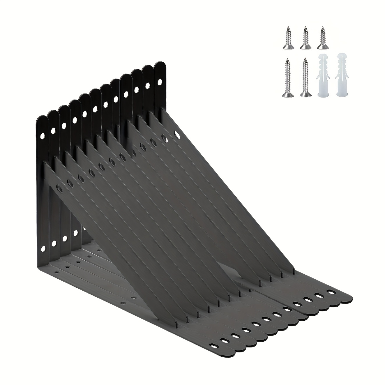 TEMU Ensemble de 12 supports robustes en métal de L pour étagères murales, complets avec vis - Fabriqués en fer noir à la corrosion, idéaux pour