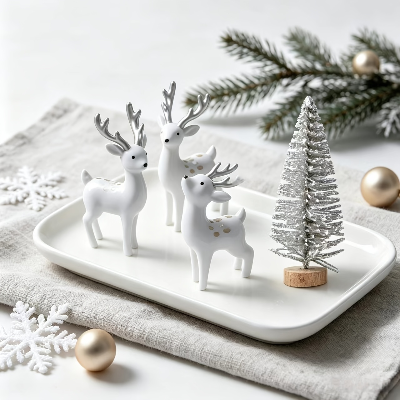 TEMU 4pcs & Snowy Christmas Tree Decorations With Woodland Forest Tabletop Tree Set - Resin Suitable For /, Suitable For Home, Office, Living Room,