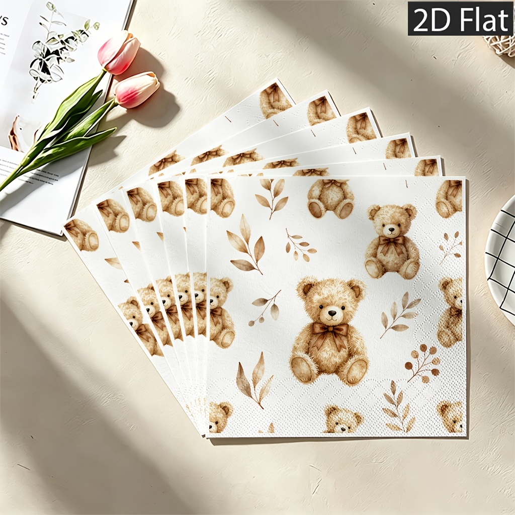 TEMU Serviettes de table jetables plates 2D, 20 pièces, double épaisseur pour plus de durabilité, en peluche texturés avec nœuds et branches