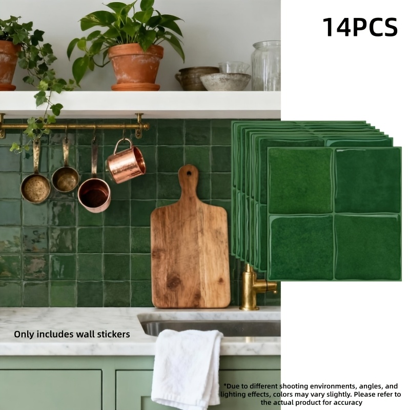 TEMU 14 piezas de adhesivos de pared 2D autoadhesivos con diseño de baldosas sintéticas de 15 x 15 cm, adhesivos decorativos a cuadros multicolores,