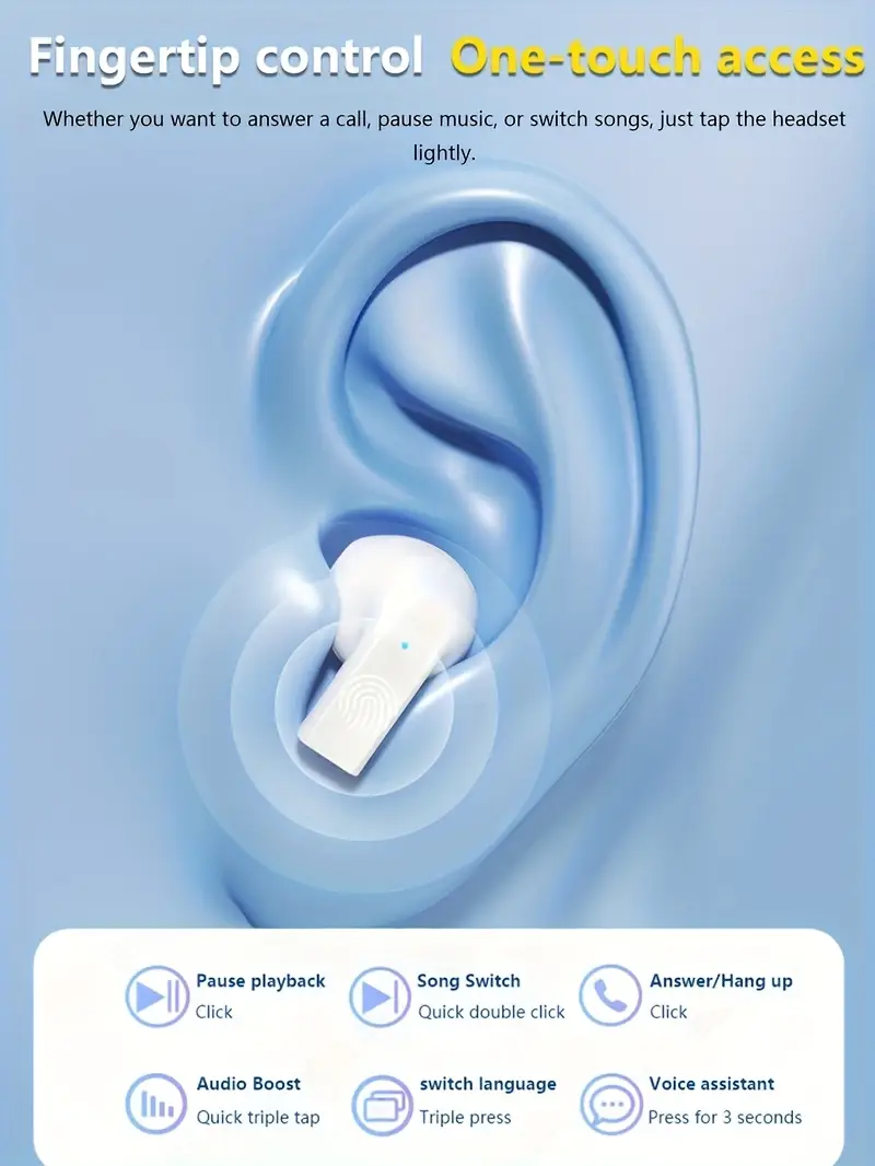 true wireless 5 3 mini earbuds hi fi bass long wireless 5 3 usb charging case with mic volume control for iphone android gaming calls details 2