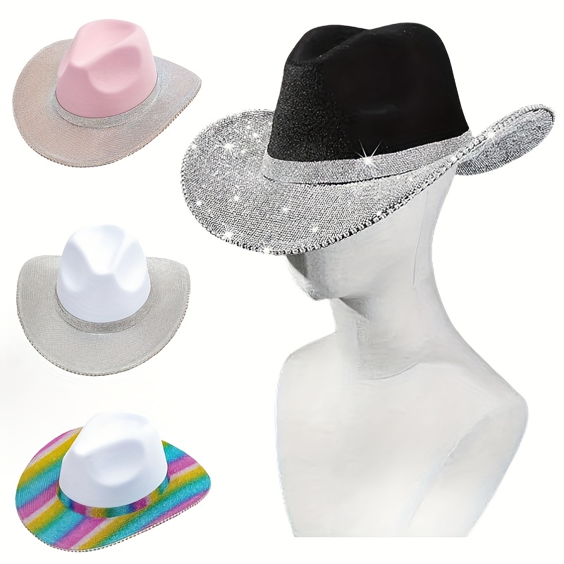 TEMU [sparkling Brim] Bride Party Cowboy Hat Wide Brim Western Jazz Rock Hat Must-have For Weddings & Cosplay Decor Premium Felt Fashion Hat, Cowboy Hat, Hats For Ladies