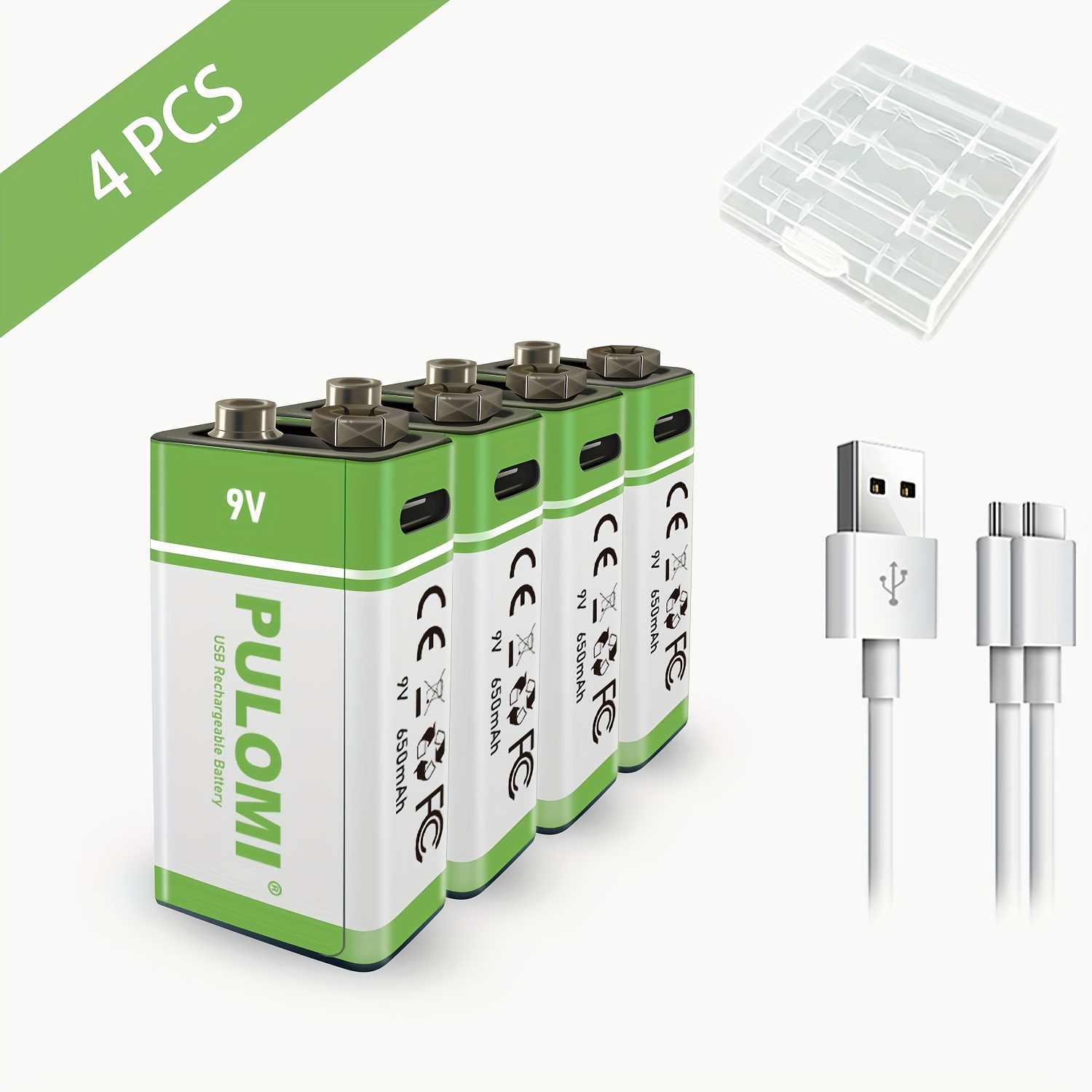 TEMU 4pcs Pulomi 9v Rechargeable Lithium Batteries With Usb/type-c Port, High Capacity 650mah, Fast Charge In 1.5 Hours, 1200 Cycles, Includes Type-c