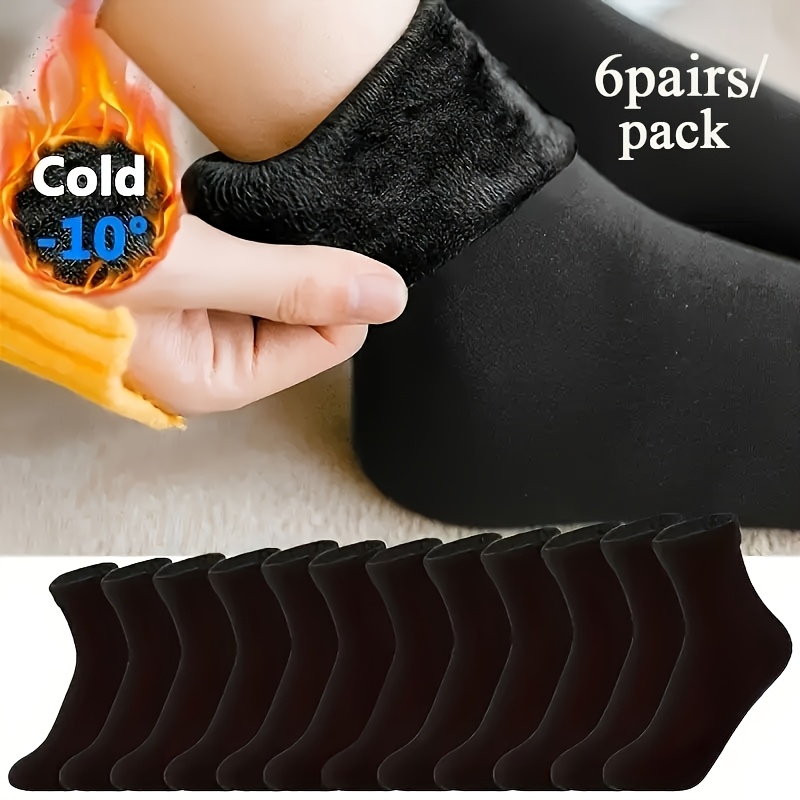 TEMU 6 Pairs Of Winter -lined Thick Snow Socks, Unisex Comfortable Warm Mid-calf Socks