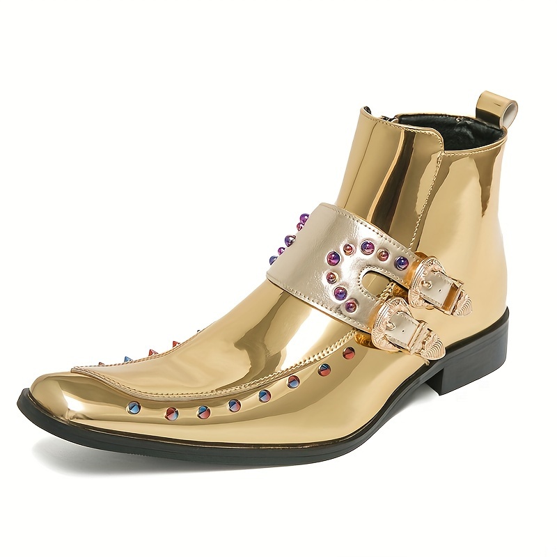 golden boots top fashionable dress shoes with side zipper for men women durable rubber sole details 4