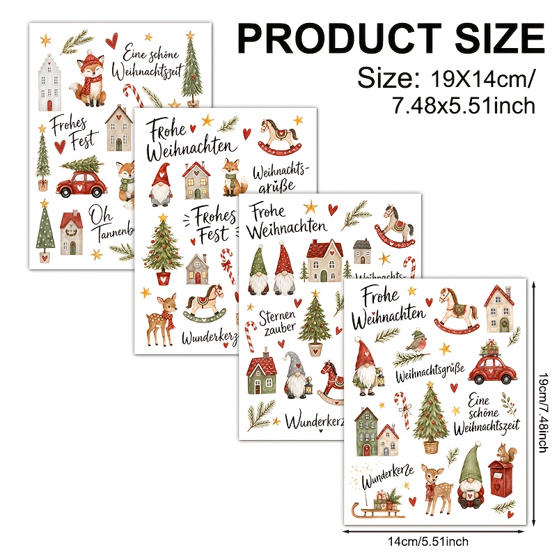 TEMU 4pcs German Christmas Cottage Elf Vinyl Uv Dtf Transfer ( Transfer Paper Sold) Suitable For Cups, 16oz Glass Tumblers, Coffee Mugs, Ceramic,