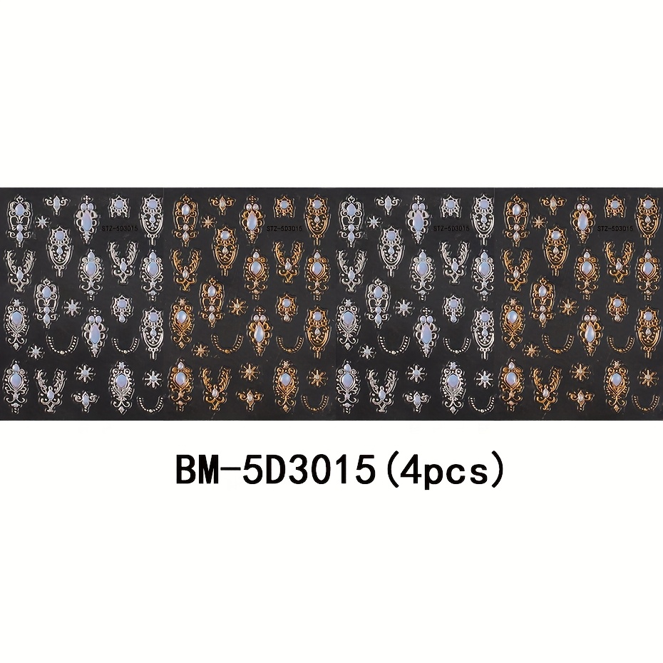 4pcs Embossed 3d 5d Vintage Baroque Style Luxury Self-adhesive Disposable Nail Stickers