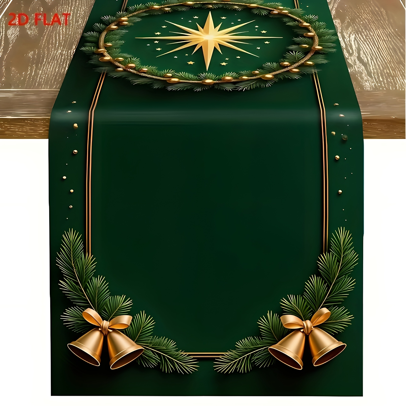 TEMU 1pc Elegant Pine Branch & Runner With & Star Patterns - Festive Rectangular Table Decor Suitable For Christmas, New Year, Parties - Durable