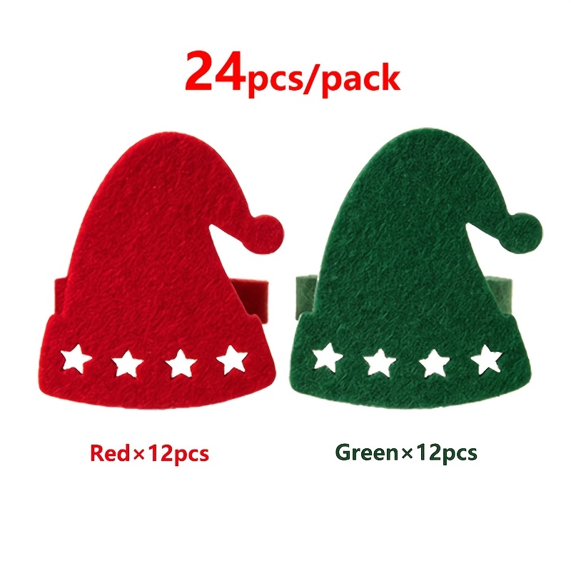 TEMU Lot de 24 ronds de serviette en feutre de bonnet de Noël avec bord découpé en - Convient pour la décoration de table des fêtes, porte-serviettes