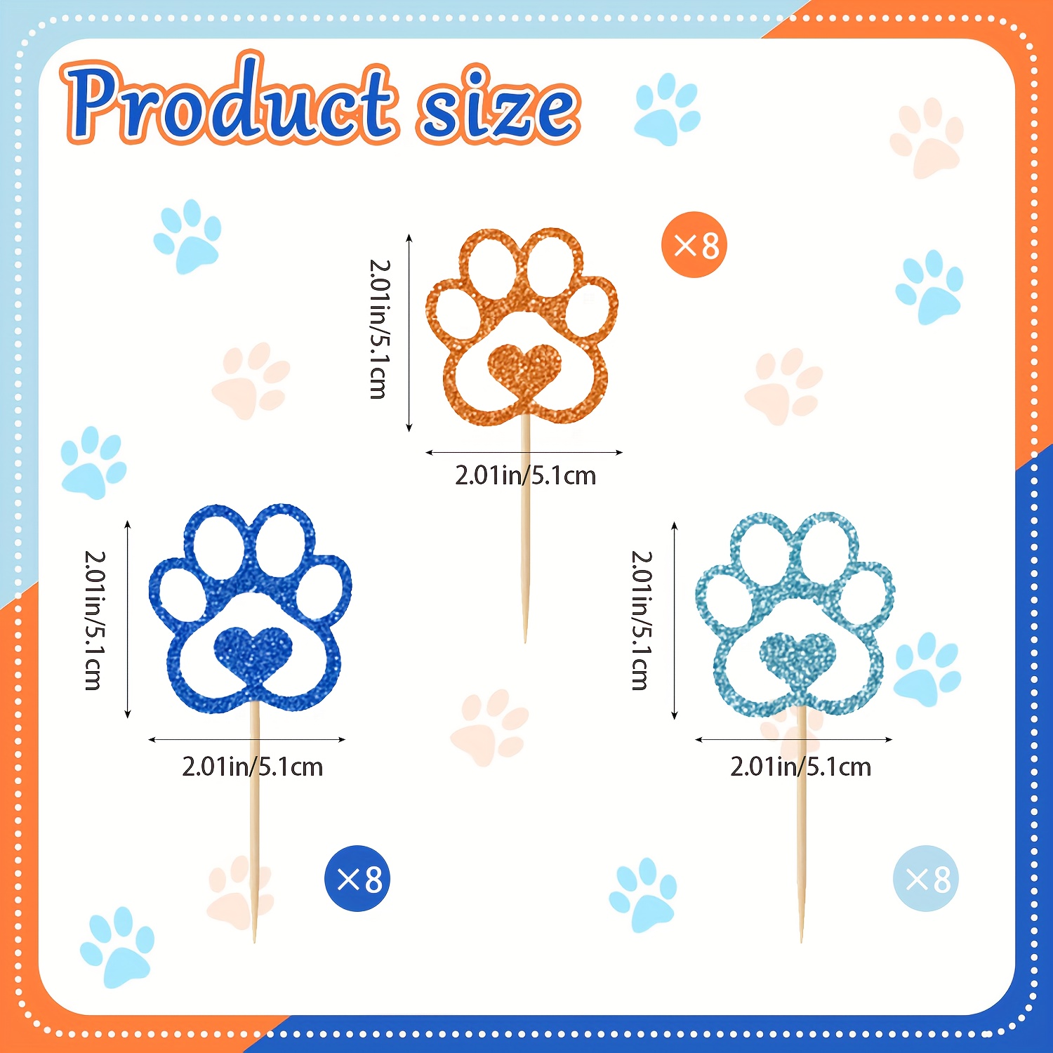 Image of 24pcs Blue Dog Cupcake Toppers, Glitter Dog Cupcake Picks For Blue Dog Theme Birthday Party Baby Shower Pet Theme Party Decorations & Supplies