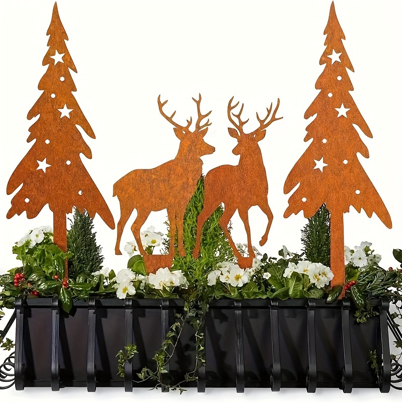 

4pcs Christmas Tree & Metal Set - Decor For , No Battery Needed, For , , Lawn, And