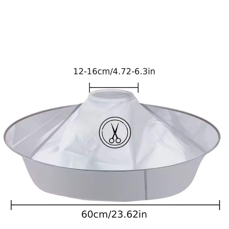 a gray hair cutting cape with scissor patterns foldable design of adjustable neckline for hair cutting suitable for salon and home use Product details 4