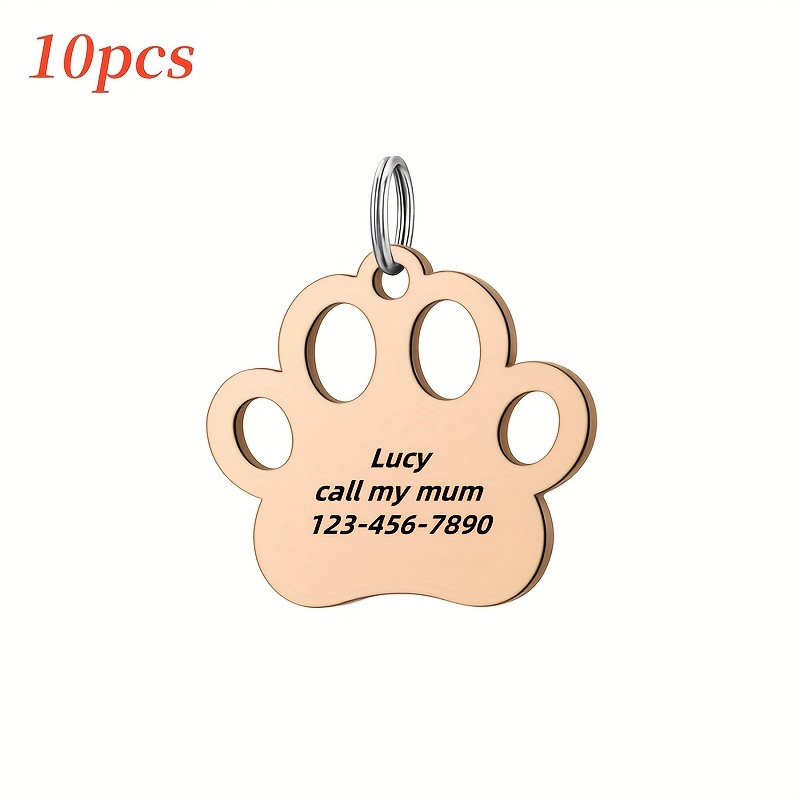 10pcs Customizable Dog ID Tags with Elegant Hollow Paw Print Design