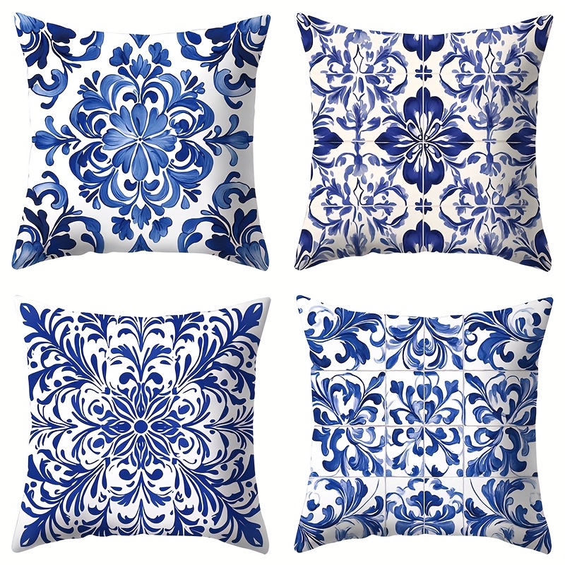 4pcs blue and white porcelain style geometric pattern pillowcases warm and comfortable beautiful and practical 17 72 inches 17 72 inches suitable for home sofa decoration home accessories bedroom zipper pillowcases double sided printin Product details 0