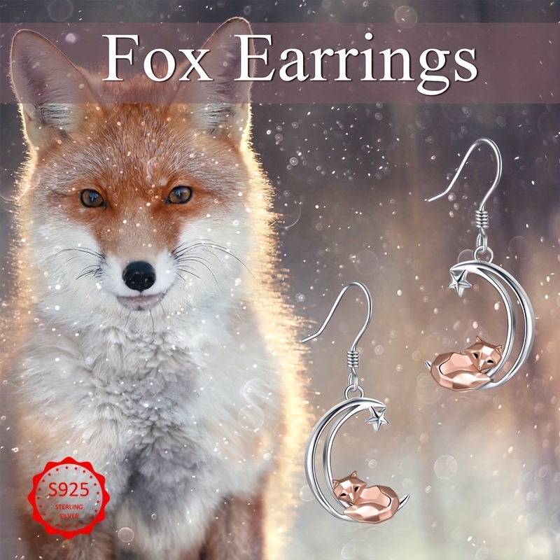 Women's Sterling Silver Fox Dangle Drop Earrings