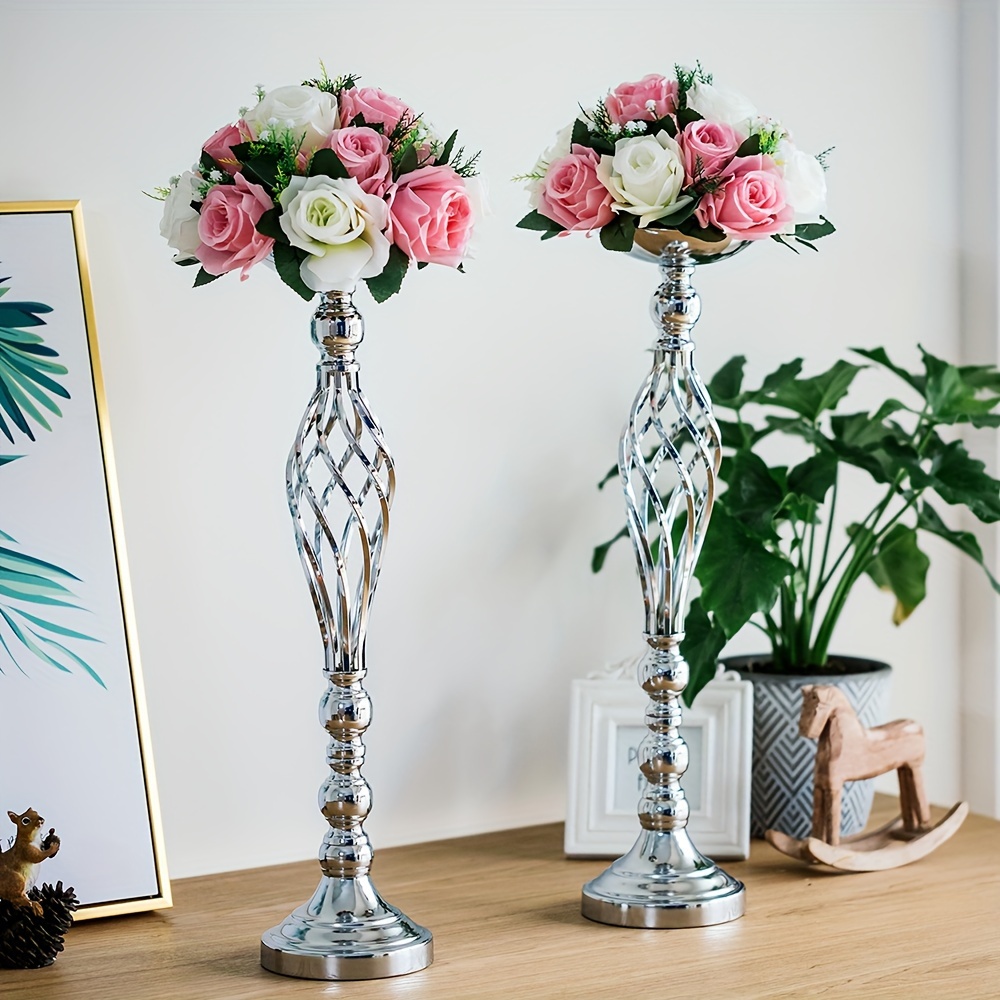 

10 Pcs Versatile Silver Flower Arrangement Stand, Pillar Candle Holder Set For Wedding Party Dinner Centerpiece Event Restaurant Hotel Decoration