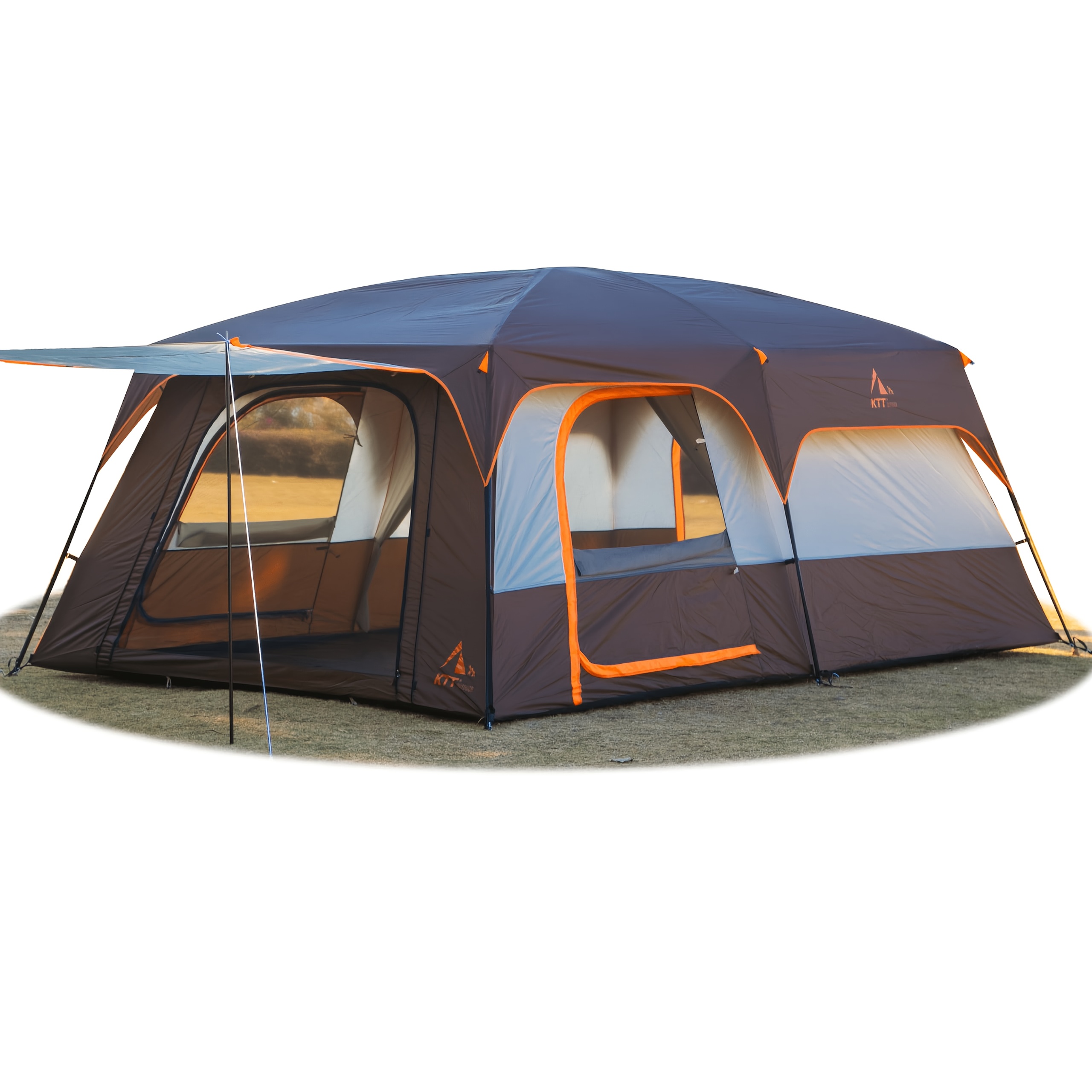 6-Person Outdoor Tent Suitable for Camping & Glamping -   Roof with   Two-Room, Poles Frame, Zippered Doors for Tents, Spring Summer Fall Use (No /Siding Coverage)