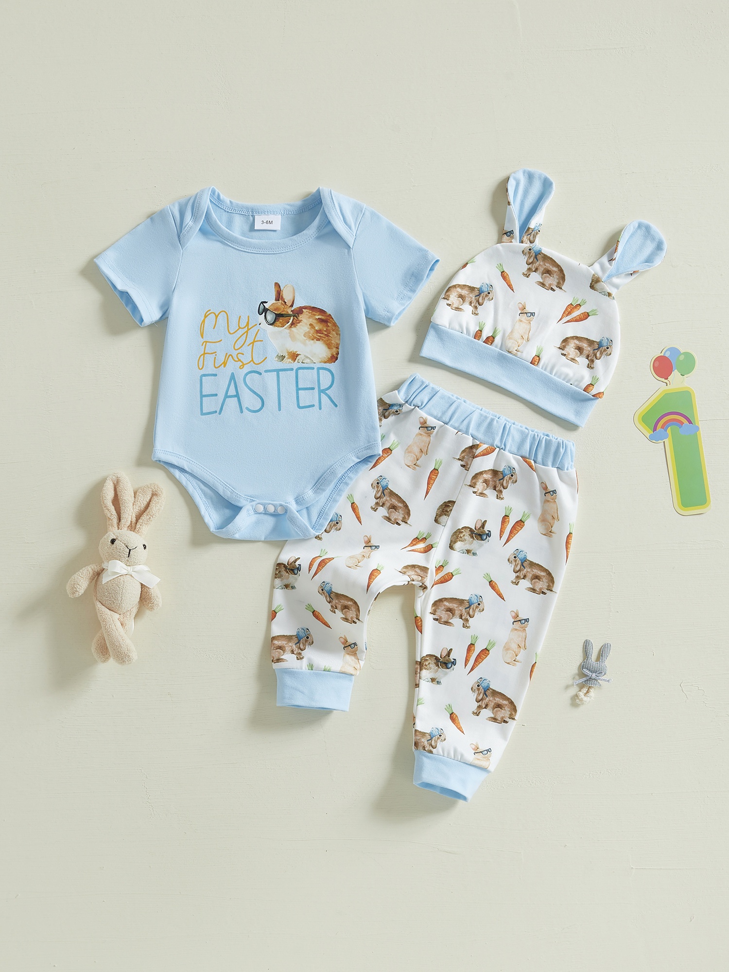 baby easter outfits short sleeve letter print romper bunny pattern long pants hat 3pcs sets   outdoor
