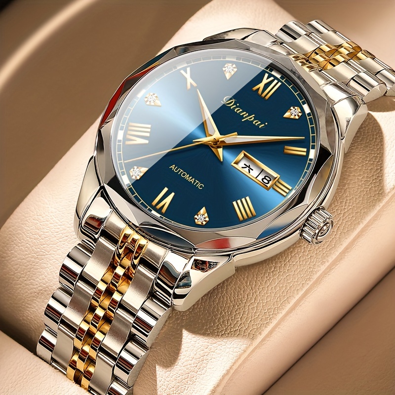 Image of Dianpai Men's Business Fully Automatic Mechanical Watch Stainless Steel Strap Night Watch Calendar Night Gift Watch Affordable Back To School Watch