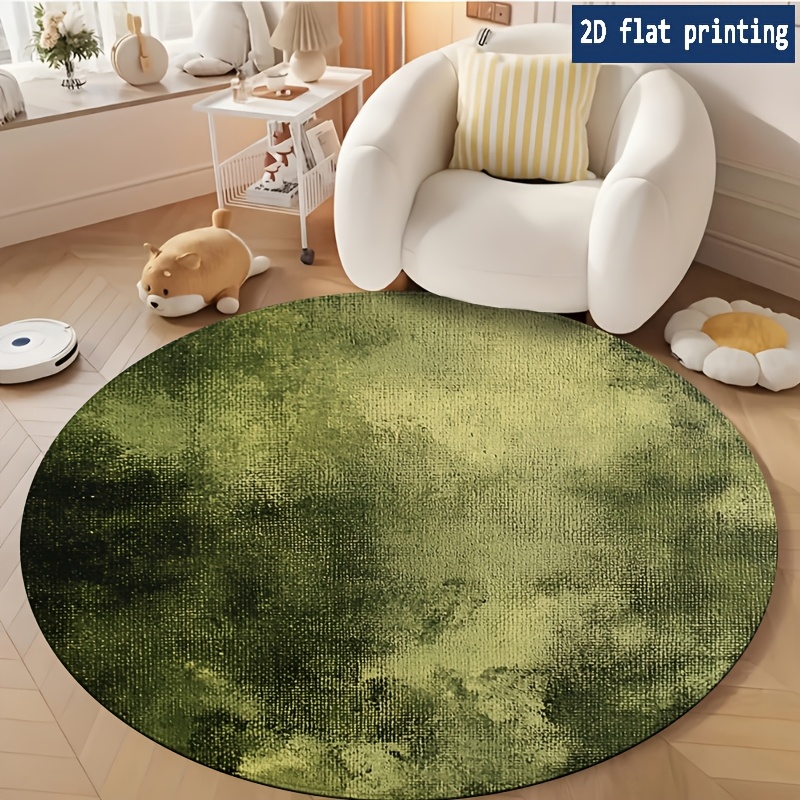TEMU 1pc Olive Green Round Rug Mat - Modern Olive- Floor, Machine-washable Soft Pile Suitable For Living Room, Bedroom, Office, Bathroom, Patio -