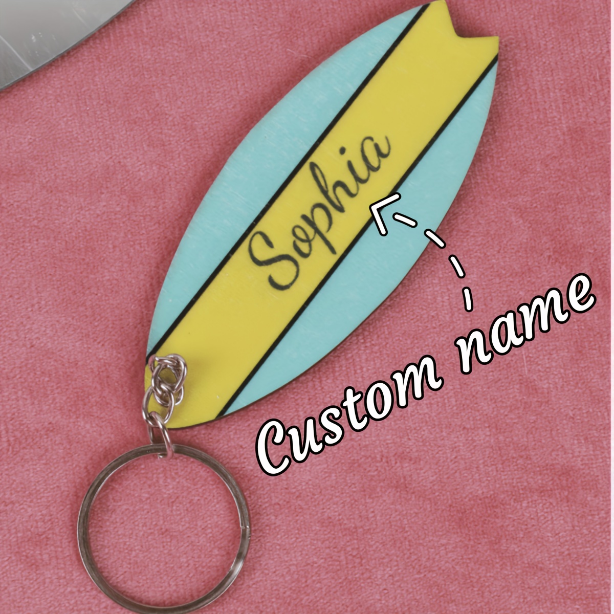 TEMU Portachiavi 2D piatto in legno personalizzato con 1 , 1 e 1 personalizzabili in 2D. Elegante, portatile e tagliabile. Portachiavi da surf da