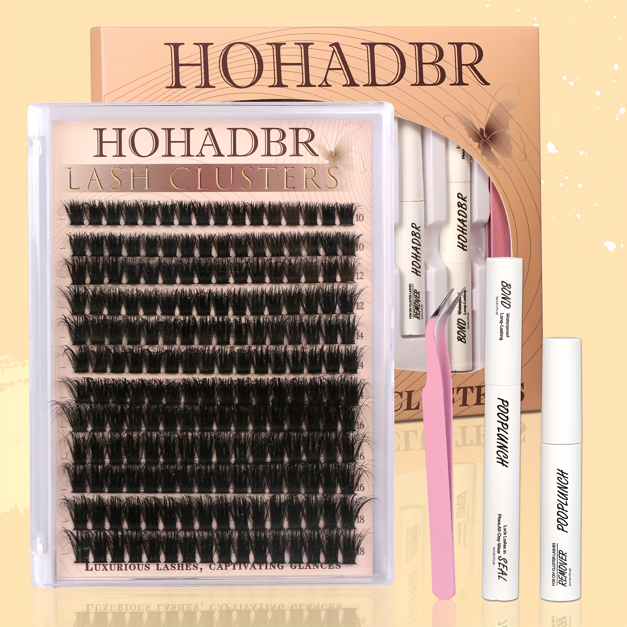 Fluffy Lash Clusters With Waterproof Lash Bond And Seal And Remover, Lash Tweezers