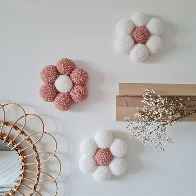 

Boho Chic 3pcs Handmade Macrame Daisy Wall Decor Set - Pink Floral Accents For Home, Bedroom & Living Room