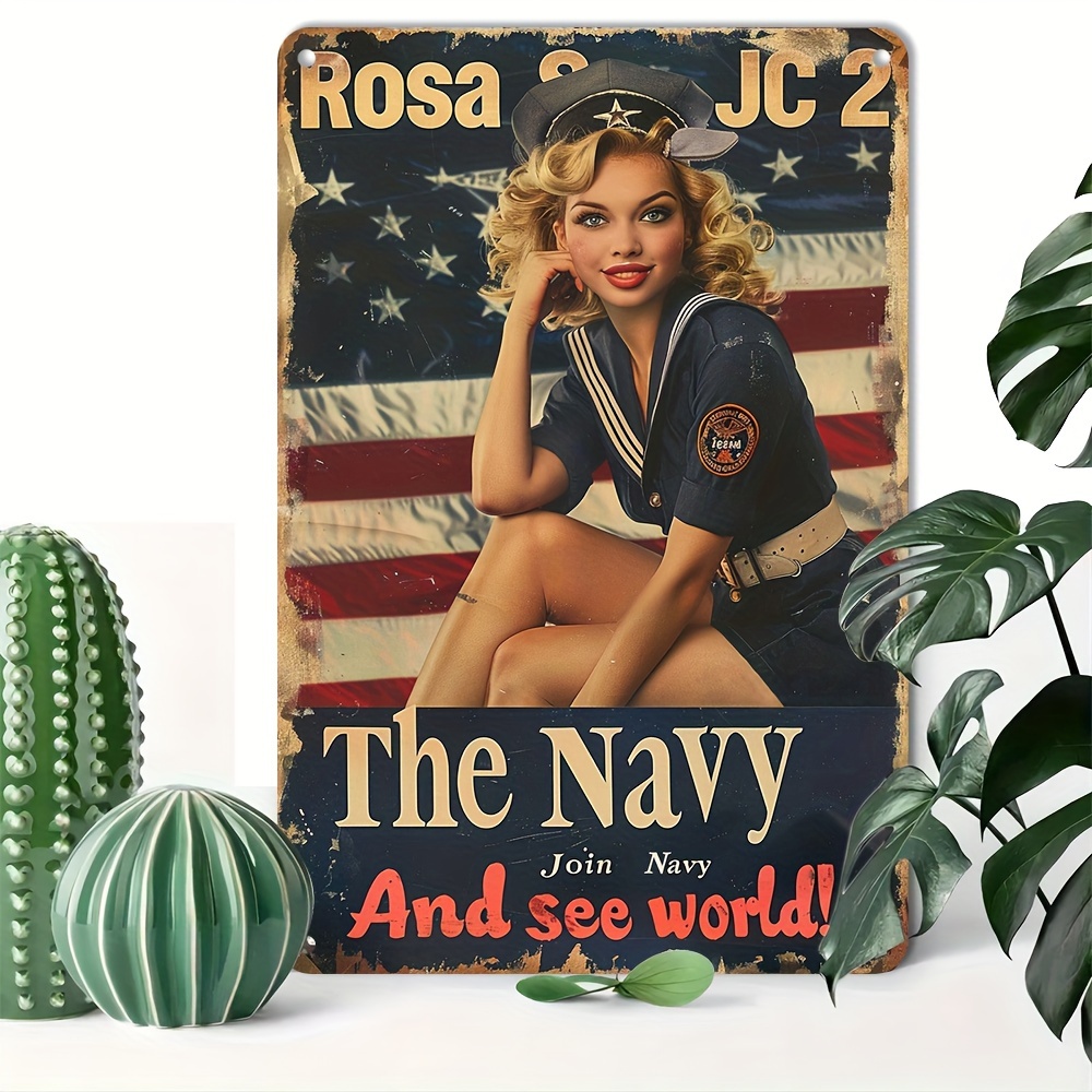 

1pc Vintage Navy Themed Aluminum Tin Sign - Reusable Metal Wall Decor For Bar, Cafe, Garage, Room - Retro Patriotic Poster Style, Pre-drilled, Waterproof, Weather-resistant, For Adults 14+ (8x12 Inch)